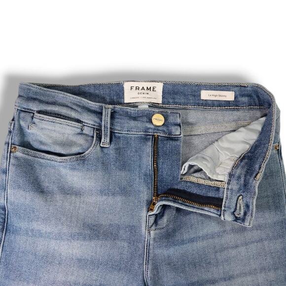 EUC Frame Le High Skinny Jeans 26x27 Mid-Rise Chew Hem Paltrow Denim Designer - Picture 3 of 10